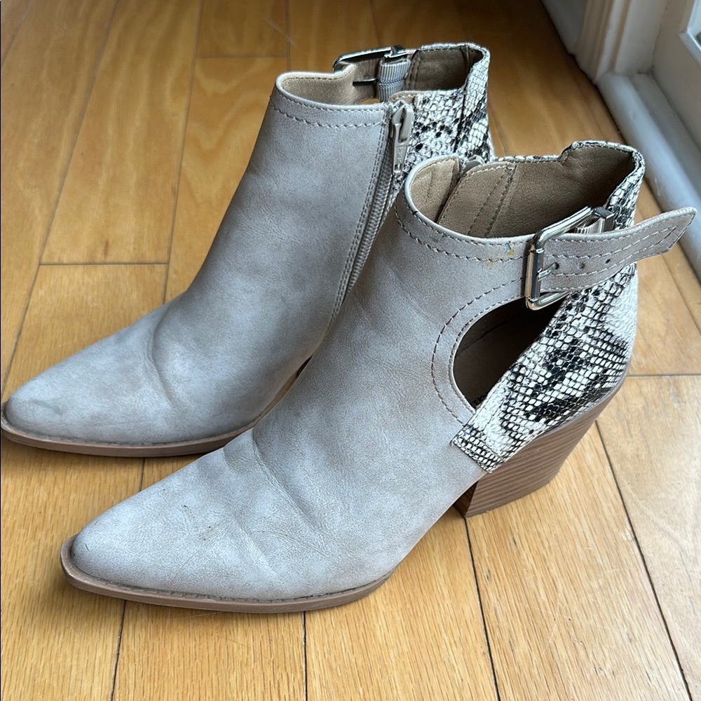 Seven Dials Gray Ankle Boots with Snakeskin Detail
